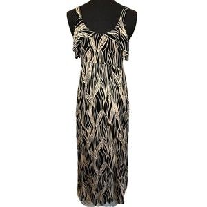 Soma Soft Jersey Maxi Long Dress Size Small Stretchy Black Tan Pockets Slits